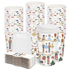JarThenaAMCS 50Pcs 16Oz Christmas Disposable Coffee Cups with Lids and Sleeve...