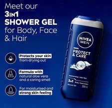 NIVEA MEN Protect & Care Shower Gel 250ML Moisturising 3 in 1 Body Wash UK 6.36 per litre