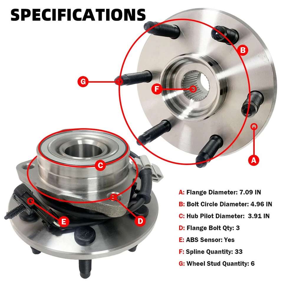 4WD MOOG Front Wheel Hub Bearings Pair For Chevy Silverado Express Yukon XL 6Lug - Image 3 of 4