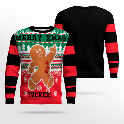 Gingerbread Merry Xmas Fu*kers Ugly Christmas Sweater Black