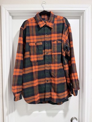 Engineered Garments Work Flannel Shirt size Medium Orange and Dark Green