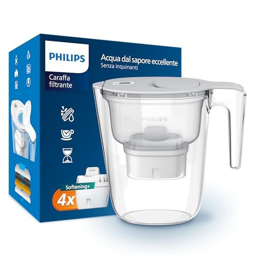 Philips - Caraffa filtrante per acqua + 4 cartucce filtranti Softening+ di ricam