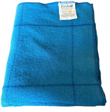 Vtg FARIBO Faribault Wool Blanket Stadium Lap Throw Blue Plaid Check Washable