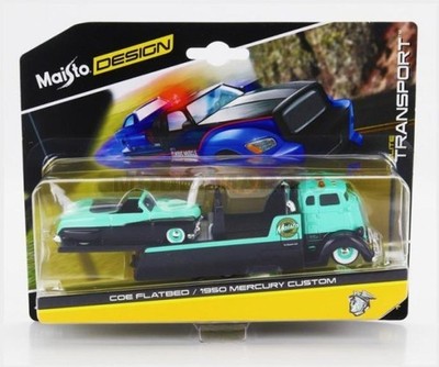 MAISTO 15055 Ford USA Coe Flatbed Ramp Truck Mit Mercury Custom 1950 Grün