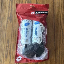 Lotto Neopolitan Youth S Soccer Shin Guards White Blue Strap Ankle Sock