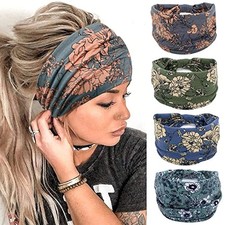 Wide Boho Headbands for Women Fashion Knotted Headband Yoga Flower Print