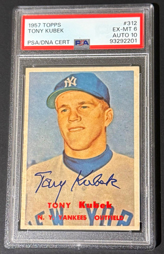 1957 Topps Baseball #312 Tony Kubek Yankees Rookie RC PSA 6 PSA/DNA Auto 10