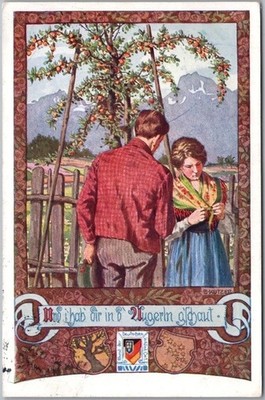 Vintage 1916 GERMANY Artist-Signed E. KUTZER Postcard Couple / Man Leaving