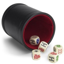 Set of 5 Poker Dice with Professional Bicast Leather Dice Cup, Great for Trav...