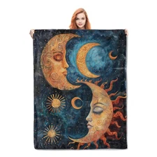 Sun and Moon Blanket, 60x50, Soft Warm Lightweight Cozy Plush, Home Decor