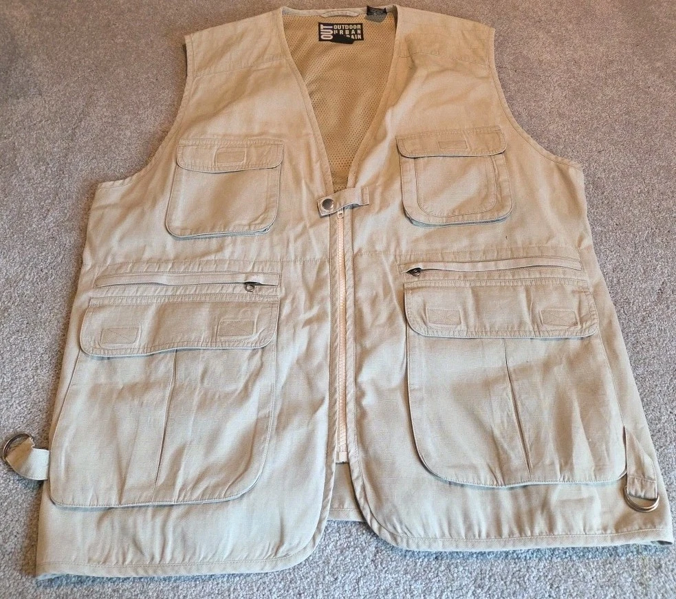 Mens Vintage Tactical Utility Fishing Vest Tan Outdoor Urban Terrain Size 2xl