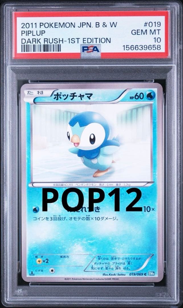 2011 Pokemon Japanese Piplup BW Dark Rush 1st Edition PSA 10 GEM MINT #019/069