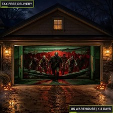 Halloween Garage Door Cover Banner 16x7 FT, Zombie Horror Yard Decor Indoor