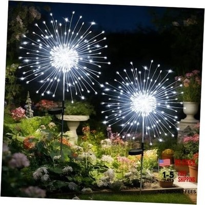 HPUFKOT Solar Garden Lights Outdoor,Waterproof Garden, 2PC 200 LED White Light