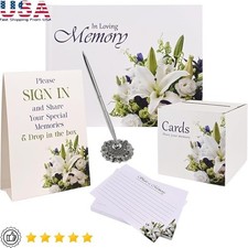 Elegant Celebration of Life Guest Book Set W/ Pen Cards Collection Box New