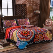 LAMEJOR Quilt Set Queen Size Boho 3-Piece Bedspread Coverlet Set Lightweight ...