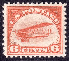 US Scott C1, 1918 Curtiss Jenny, 6c orange, H MINT