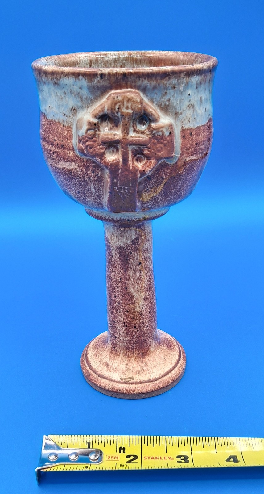 Renaissance - Celtic Cross Pottery Goblet- vintage, handmade ,signed