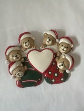 Personalized Christmas Teddy Bear Ornament Family of 6 with Stockings Heart