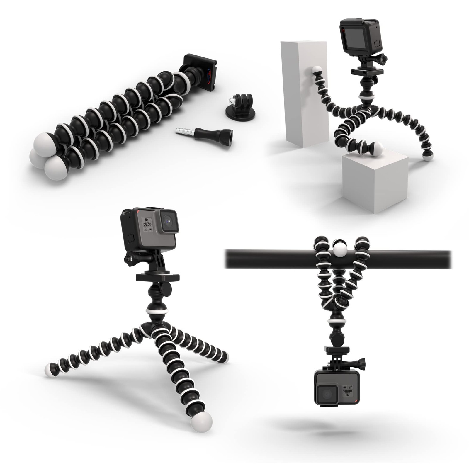 Digicharge 10'' Octopus Flexible Tripod Camera + Action Cam Mount Stand black
