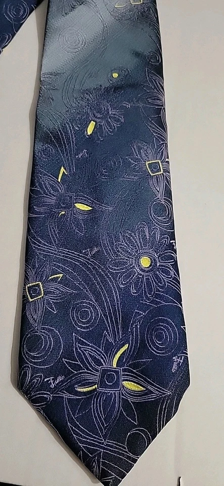 Corbata de seda boho Emilio Pucci FIRENZE ARTsy FLORAL Italia 3,5X61 AZUL PÚRPURA AMARILLO Foto 3 de 4