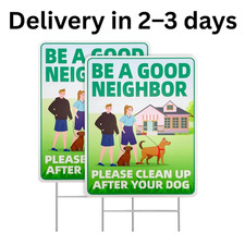 Clean Up After Your Dog Sign 12x9 No Pooping Yard Sign Be A Good Neighbor 2 Pack