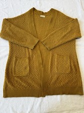 Bobbie Brooks Long Mustard Yellow Open Long Sleeve Cardigan With Pockets Sz 2X