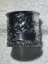 Bague serviette en argent Repousse époque victorienne avec ange non gravé (ancienne)