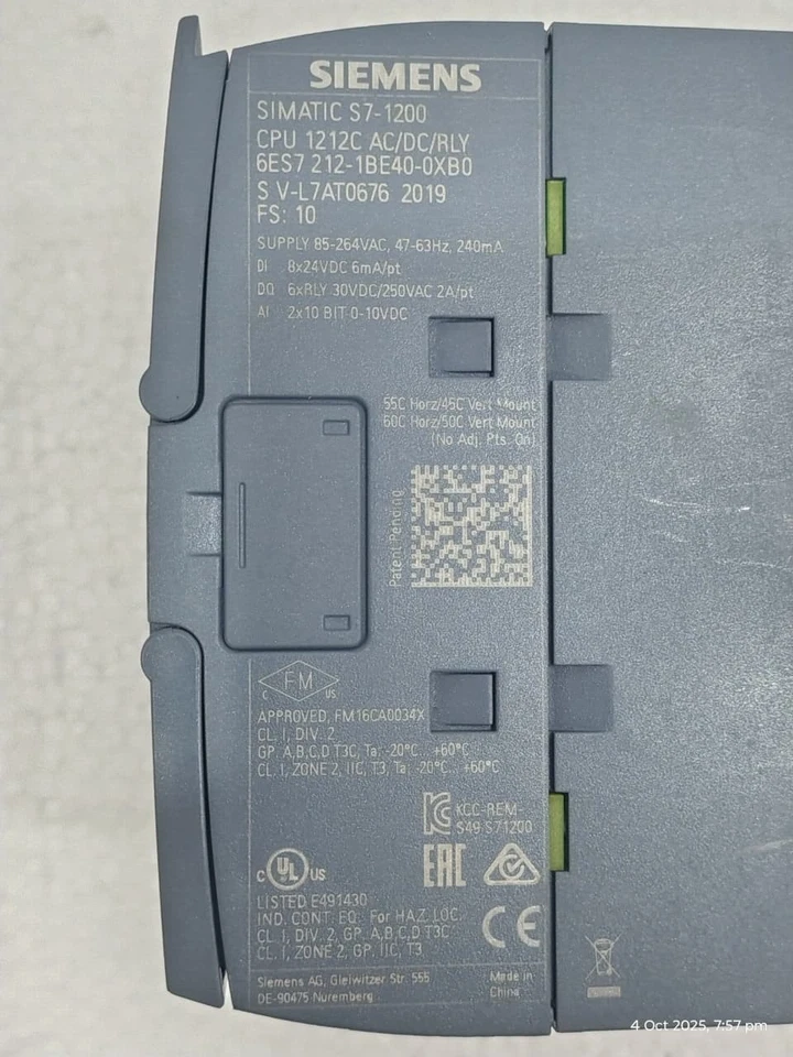 CPU SIEMENS SIMATIC S7-1200 1212C AC/DC/RLY COMPACT CPU 6ES7 212-1BE40-0XB0 - Immagine 2 di 4