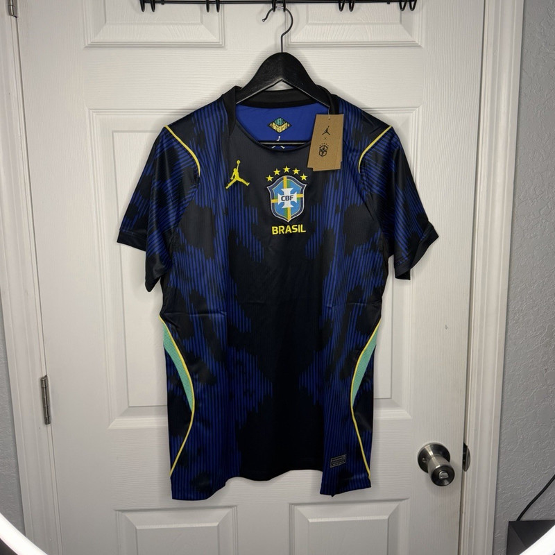 Jordan Brazil National Team Soccer Jersey Shirt w/ Jordan Logo Black Blue