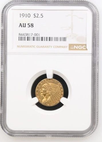 1910 $2.50 Indian Head Gold Quarter Eagle - NGC AU 58 - Freshly Graded!