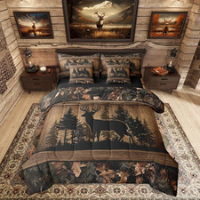 Farmhouse Deer Twin Bed Set - Camo Comforter  Sheets for Kids  Teens