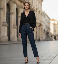 Vintage Evan Picone Womens Size 14 Lined Pleated Navy Blue Dress Pants Trousers