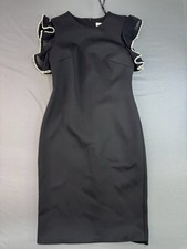 Calvin Klein Ruffle Pearl Sleeves Scuba Sheath Dress Women’s Size 4 Black