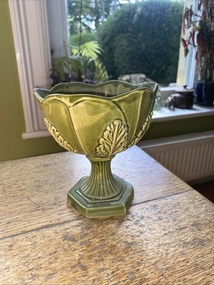 Vintage grün gelb Keramik Keramik Übertopf oder Kompott Süßigkeiten Schüssel