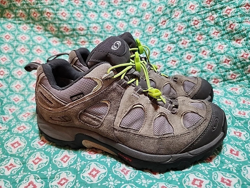 Mujer Salomon Gris Y Verde Goretex Contagrip Senderismo Zapatos Botas Talla 8.5M Foto 2 de 4