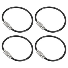 4.3" L Wire Keychain Cable 4 Pack Stainless Steel Key Ring Loop Black