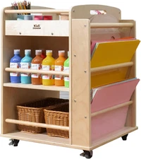 Art Activity Cart Wooden Rolling Utility Cart with Wheels 3-Tier Art Cart Organi