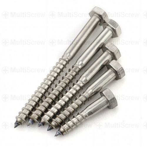 M8 M10 M12 A2 STAINLESS COACH SCREW HEX HEXAGON HEAD WOOD SCREWS STEEL
