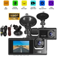1080P HD Car Dual Lens Dash Cam Front/Rear/Inside Video Recorder Camera G-sensor