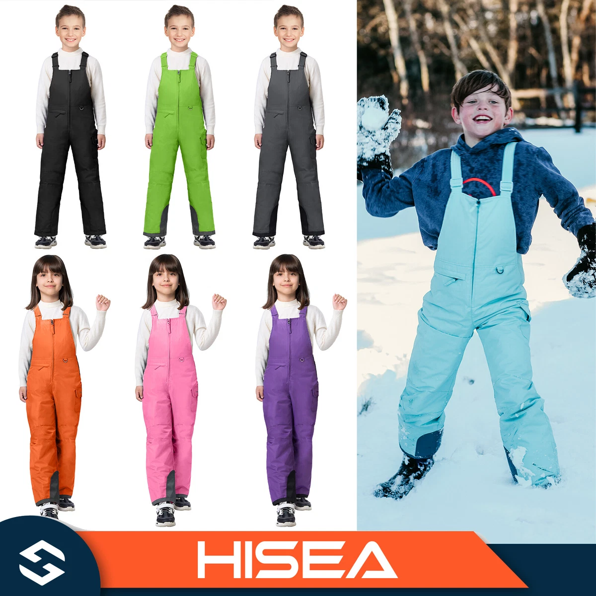 HISEA Kids Ski Bibs Overalls Insulated Snow Pants Snowsuit Water &Wind  Resistant