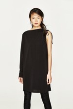 S NWT Zara Trafaluc Black One Sleeve Dress Slinky Avant Garde