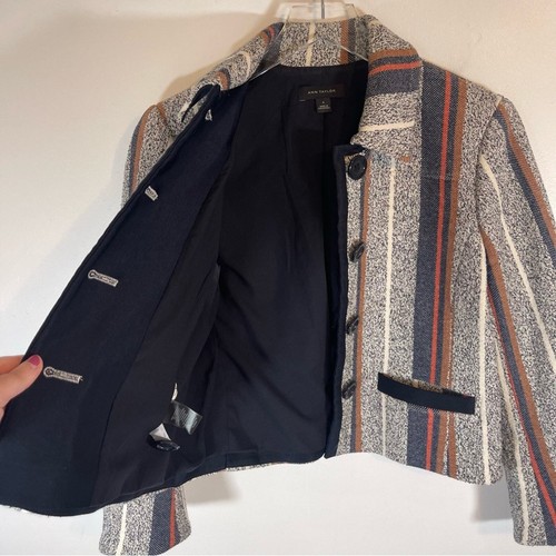 Ann Taylor Women's Blue Racer Stripe Tweed Jacket Button Down Lined Size 6 - Picture 4 of 10