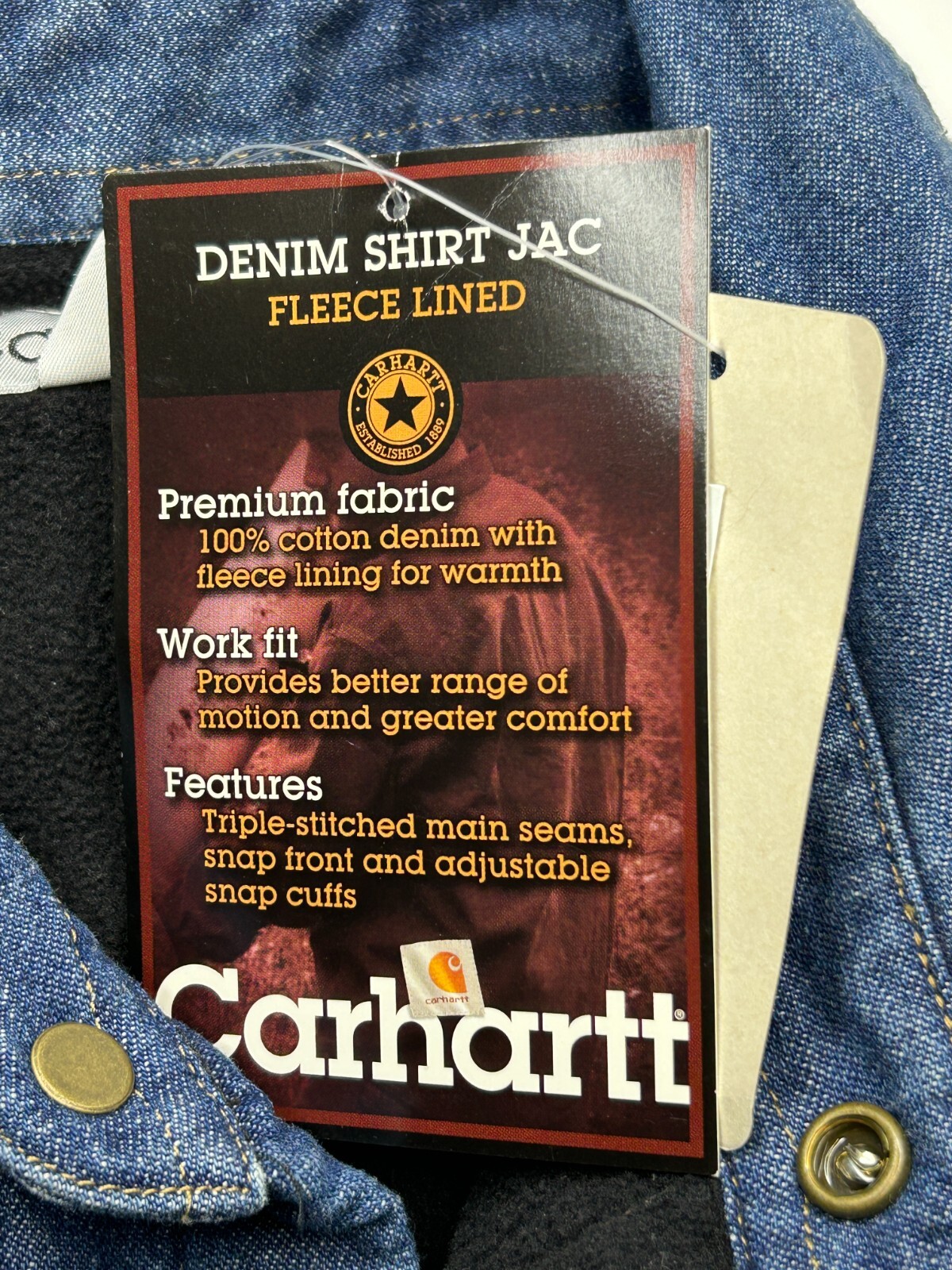 NWT Carhartt Denim Shirt JAC Fleece Lined Size X Large Regular 100% Cotton NWT