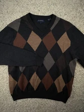 Scott Barber Mens Large Pullover Sweater Soft Merino Wool Diamond Print Gray