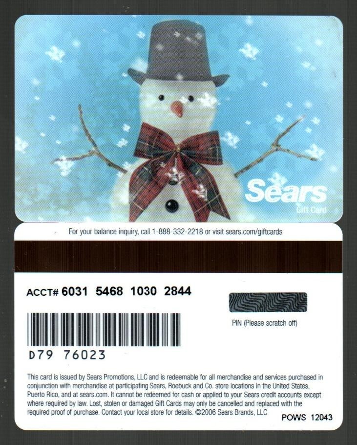 SEARS Snowman ( 2006 ) Gift Card ( $0 ) V1