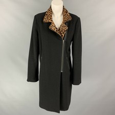 Mason Size 8 Black & Tan Leopard Print Pont Hair Wool Blend Coat