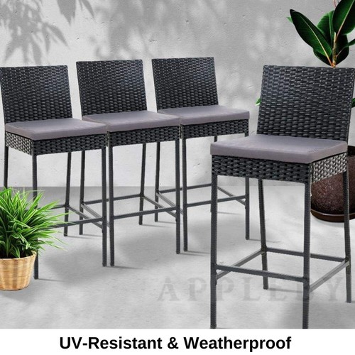 Outdoor Bar Stools X4 Dining Chairs Rattan Furniture - Picture 7 of 12