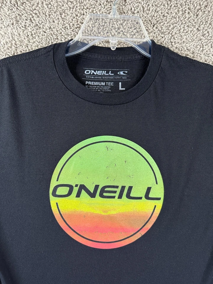 Oneill 男孩衬衫大号黑色绿色标志短袖棉混纺休闲儿童 — 第 3/4 张图片