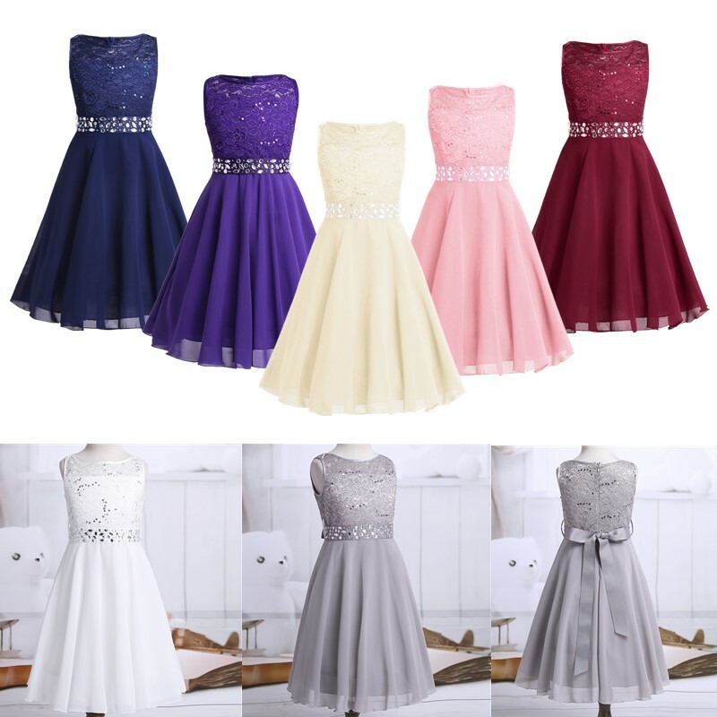 Blumenmädchenkleider Spitze Chiffon Abendkleid Taufkleid für Hochzeit Festzug